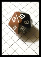 Dice : Dice - 20D - Chessex Half and Half Brown and Black with White Numerals - Gen Con Aug 2012